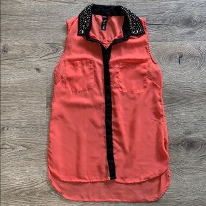 Embellished Collar Button-Up Tank Top
